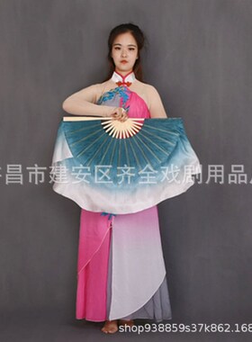 真丝舞蹈扇子儿童跳舞扇双面加长渐变色古典中国风胶州秧歌扇一对