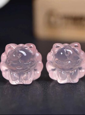 天然粉水晶九尾狐雕刻件手工DIY手链项链吊坠滴溜串饰水晶配件