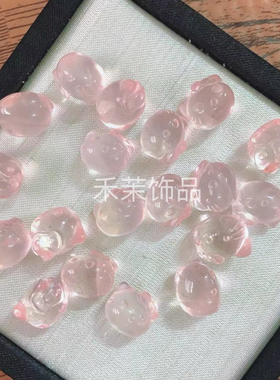 天然粉水晶KT猫雕刻件手工DIY手链项链吊坠滴溜串饰水晶配件饰品