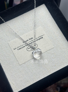 天然白水晶kitty猫头吊坠女款简约百搭锁骨链水晶凯蒂猫项链礼物