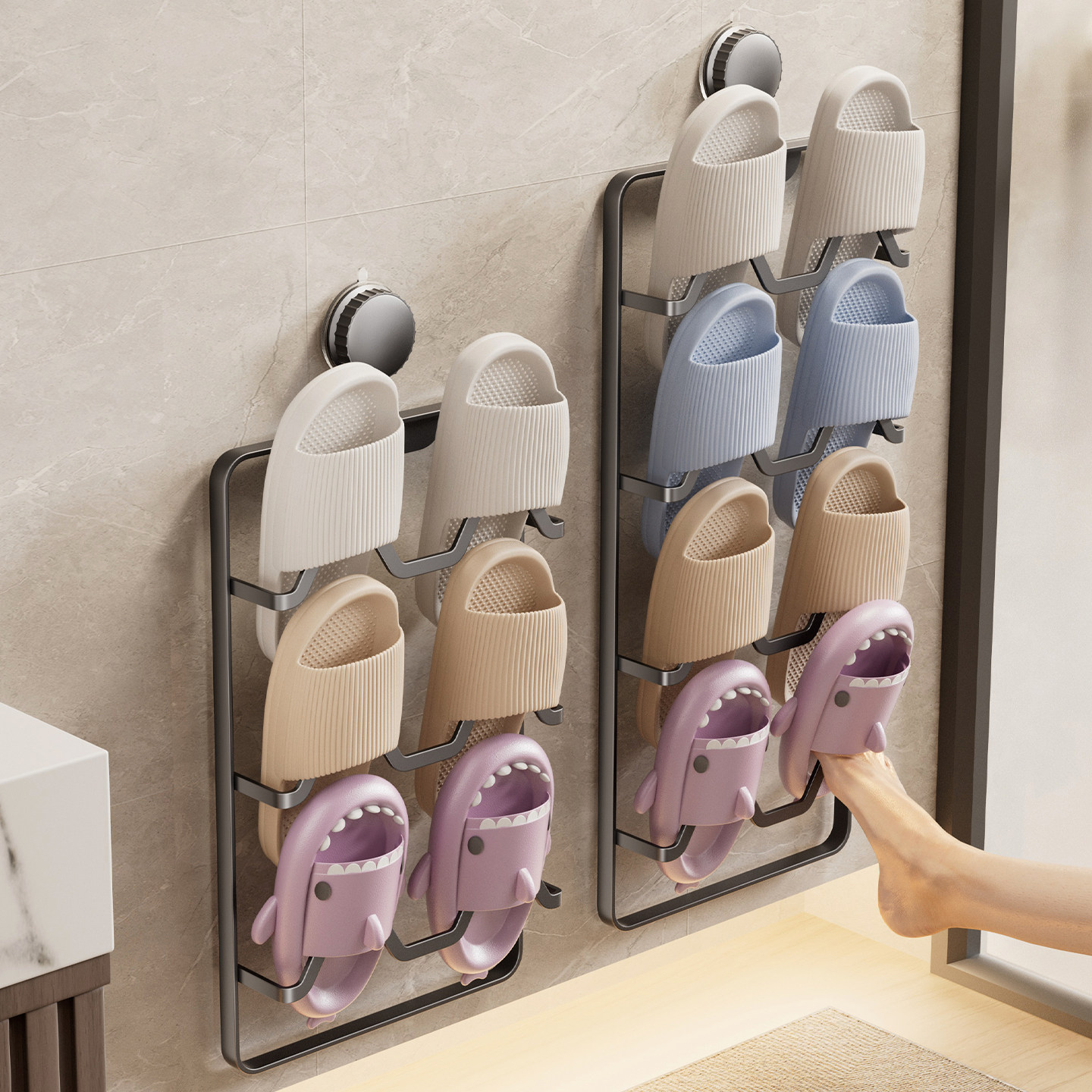 吸盘拖鞋架浴室免打孔卫生间多层置物架拖鞋挂架厕所壁挂收纳架子,淘宝优惠券,粉丝福利购,淘宝优惠卷