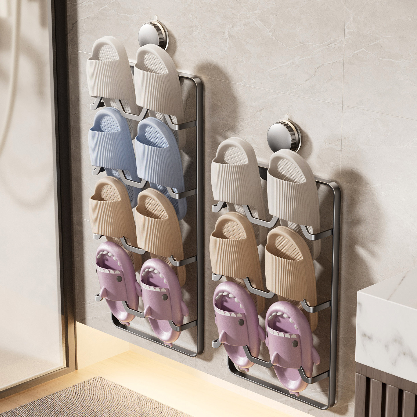 吸盘拖鞋架浴室免打孔卫生间多层置物架拖鞋挂架厕所壁挂收纳架子,淘宝优惠券,粉丝福利购,淘宝优惠卷
