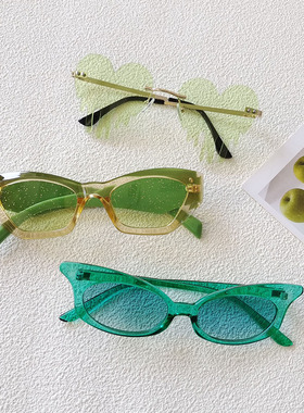 绿色系欧美时尚椭圆形太阳镜复古
