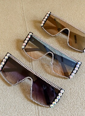 连体镜片欧美时尚镶钻太阳镜女