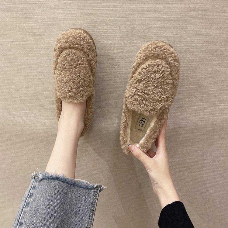 毛毛鞋女秋冬外穿2025年新款松糕厚底羊羔毛白色一脚蹬豆豆鞋孕妇,淘宝优惠券,粉丝福利购,淘宝优惠卷