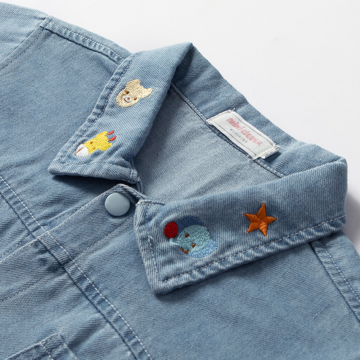 牛仔衬衫外套~日系儿童mk小熊动物衬衫男女童加厚款外套牛仔上衣 - 图0