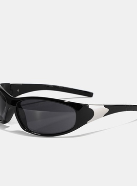 千嬉未来感满满茶框浅蓝片Y2K骑行墨镜防紫外线街拍凹造型男女潮