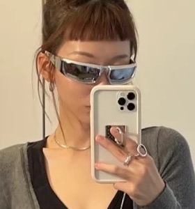 炫酷层次感机车男士防风枪白银镜面Y2K墨镜甜辣街拍凹造型太阳镜