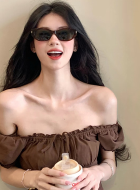 度假松驰复古可可镜猫眼夏季遮阳豹纹墨镜潮辣妹偏光时尚太阳眼镜