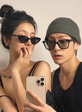 爆炸黑客帝国情侣拍照猫眼太阳镜绿色圆胖脸显瘦氛围拉满防晒墨镜