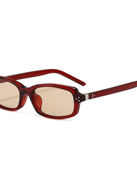 帅到没朋友窄长小方形酒红框茶色墨镜麻辣女教师90年代风太阳眼镜