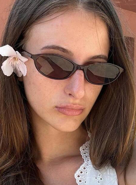出游深茶色欧美复古时髦小框椭圆户外墨镜防紫外线凹造型太阳眼镜