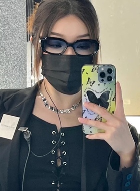 克莱因蓝框茶片高级未来科技方形黑白墨镜层次感嘻哈拍照太阳眼镜