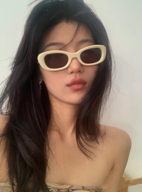 欧美高级感米白框浅茶色墨镜百搭黑偏光太阳镜男女网红款圆脸显小