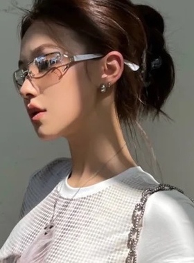 在线小野猫辣妹镶钻复古质感墨镜方形千禧粉中古y2k太阳镜男拍照