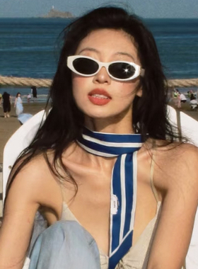 2026春夏米白框复古椭圆小框猫眼墨镜法式高级感海边防晒太阳眼镜