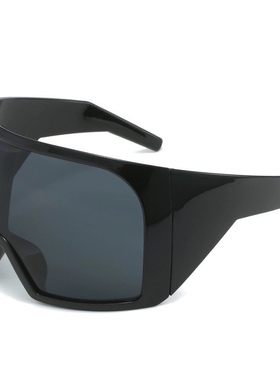 气势十足夸张环绕式大框盔甲太阳镜哥特风机械科技味一体护目墨镜