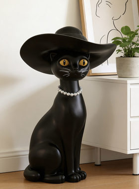 高级感家居电视柜旁上档次招财猫黑猫送朋友乔迁开业大型工艺摆件