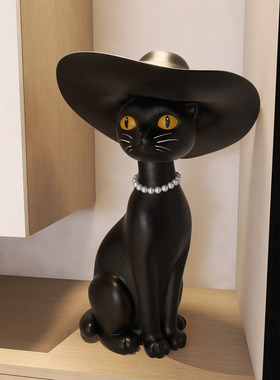 轻奢简约招财黑猫落地客厅摆件