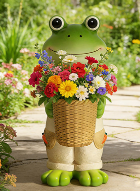 户外庭院卡通青蛙树脂花盆摆件