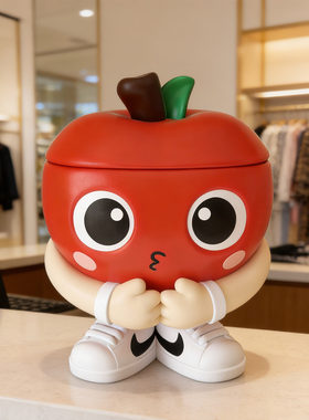 多巴胺红苹果乔迁之喜客厅茶几文具遥控器收纳糖果零食置物架摆件