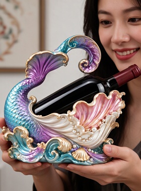 北欧式人鱼贝壳红酒架摆件酒柜轻奢客厅餐边柜装饰酒托杯架乔迁礼