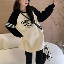 Pregnancy Woman Dress Autumn Winter Inner lap undershirt Long sleeve blouse with velvet Han version thickened paired with shark pants in a long T-shirt