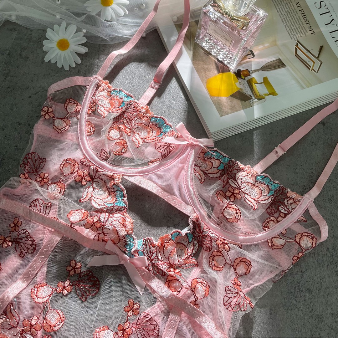 纯欲透视花朵连体衣打底衫开档 Floral Teddy Bodysuit Lingerie - 图1