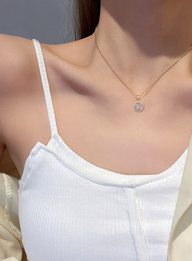 跨境钛钢水晶吊坠项链女