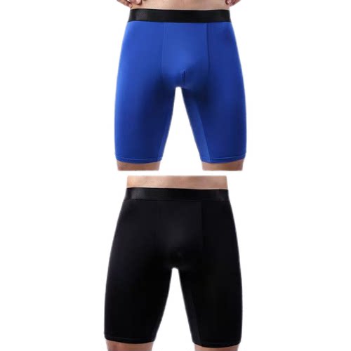 2条装 冰丝加长纯色男士运动防磨腿速干修身透气大码肥佬平角内裤 - 图3