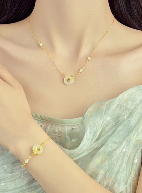 原创竹节平安扣手链女纯银复古国潮新中式古风手串和田玉手饰