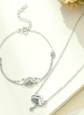 原创设计925纯银云朵手链夏季韩版小清新双层手环简约百搭翡翠