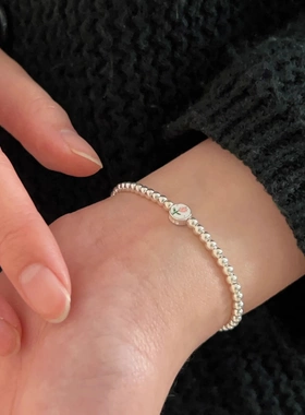 925纯银圆牌郁金香圆珠手链女ins小众设计感串珠手串百搭精致叠带