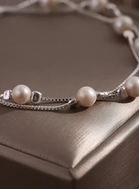 925纯银天然珍珠双层手链女款