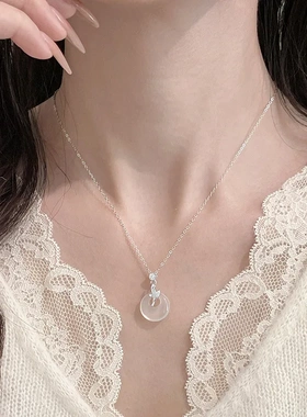 原创鱼尾平安扣项链女925纯银小众高级感国潮风新中式白玉髓吊坠