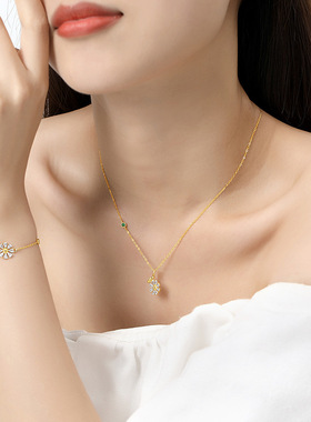 原创向日葵项链女森系夏季清新微镶锆石花朵锁骨链小众925银吊坠