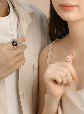 原创灵蛇平安扣情侣项链925纯银复古国潮风黑玛瑙白玉髓蛇年吊坠