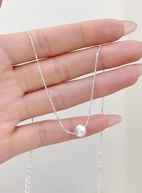 925纯银猫眼珠项链女个性ins风高级感水波纹锁骨链极简风拉丝吊坠