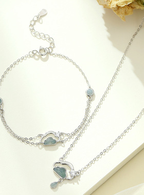 原创云朵项链女925纯银韩版小众设计翡翠锁骨链小清新ins项饰品