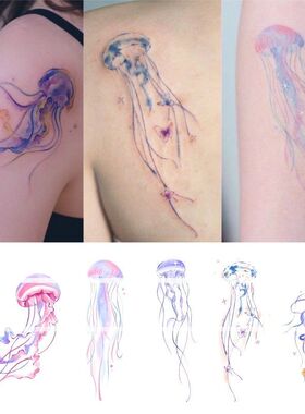 清纯冰蓝色空灵水母纹身贴花臂防水女持久手臂彩绘花臂甜酷少女