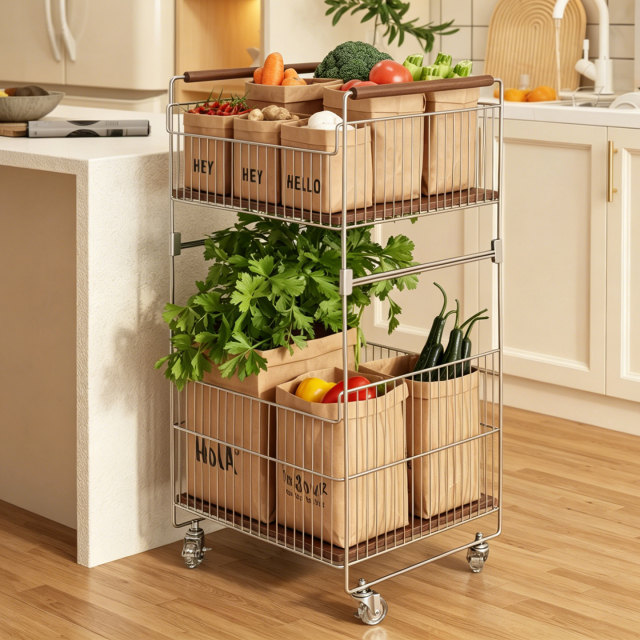 Kitchen basket storage rack multifunctional trolley