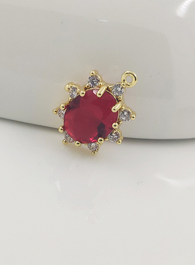 保色彩色锆石菊花吊坠diy耳饰品配件14K包金项链挂坠微镶吊坠