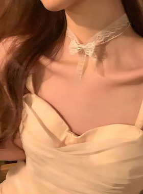 纯欲夏天蕾丝蝴蝶结项链女