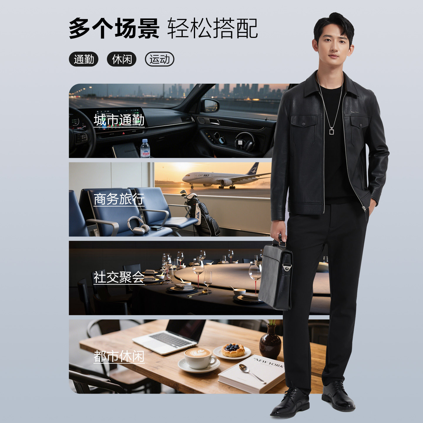 【行政风】古鲨黑色翻领皮衣男轻奢荔枝纹商务PU皮夹克外套2026春,淘宝优惠券,粉丝福利购,淘宝优惠卷