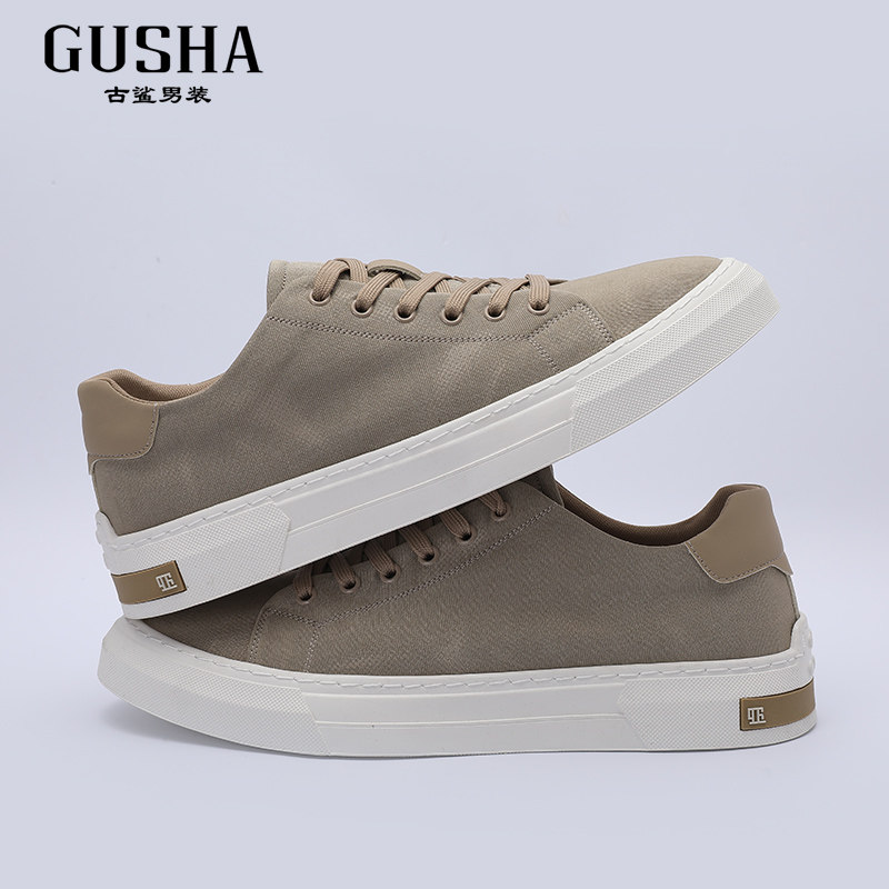 古鲨杏色板鞋男商务时尚百搭简约纯色系带布鞋休闲鞋2026春装新款,淘宝优惠券,粉丝福利购,淘宝优惠卷