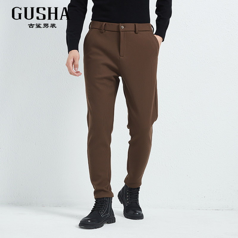 【清仓】古鲨咖色加厚商务休闲西裤男保暖灯芯绒长裤冬装哈伦裤,淘宝优惠券,粉丝福利购,淘宝优惠卷