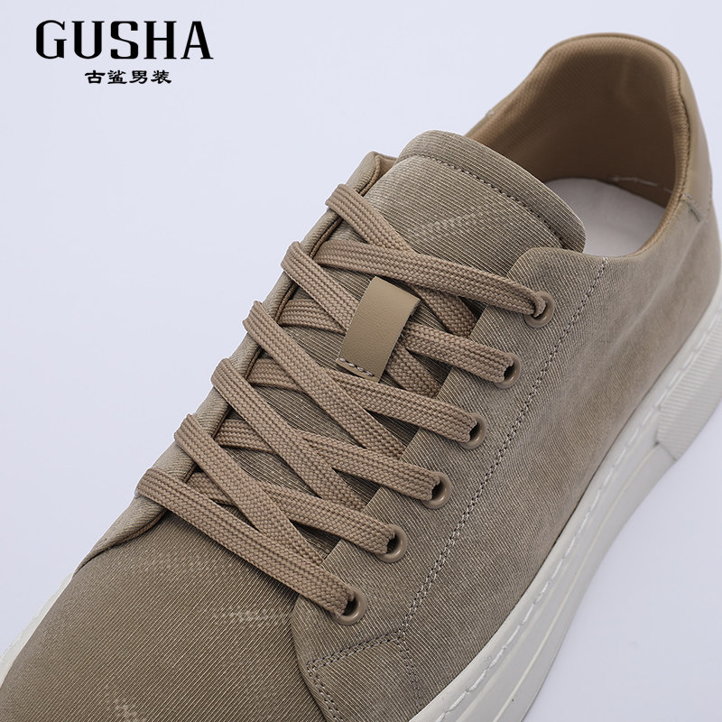 古鲨杏色板鞋男商务时尚百搭简约纯色系带布鞋休闲鞋2026春装新款,淘宝优惠券,粉丝福利购,淘宝优惠卷