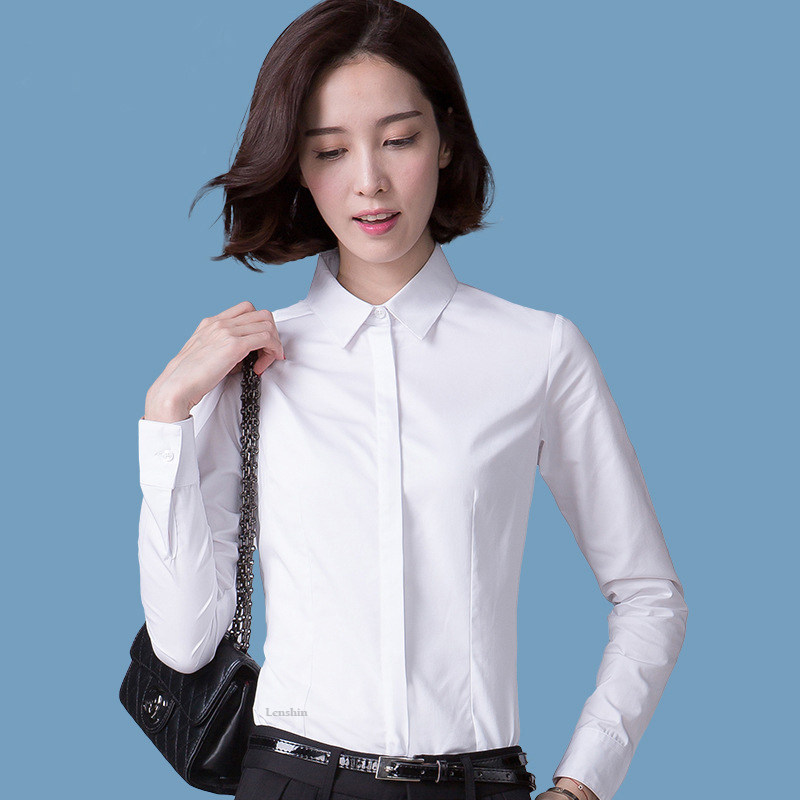 2022年白色衬衫女长袖春抗皱修身纯棉打底衬衣职业装正装工作服_虎窝淘