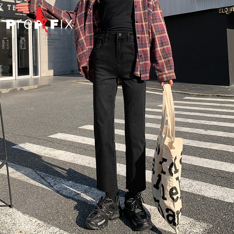 高腰弹力百搭直筒宽松烟管裤牛仔裤 prepfix牛仔裤