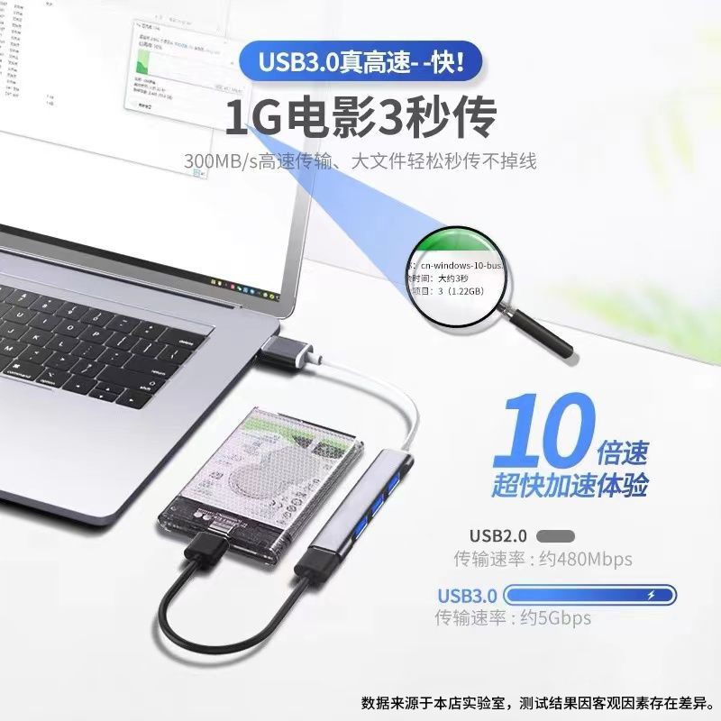 扩展器四合一集线器typec拓展坞一拖四电脑分线器hub扩展坞usb